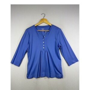 Coastal Classic L.L. Bean Womens Large Blue Supima Cotton Pintuck Henley Top
